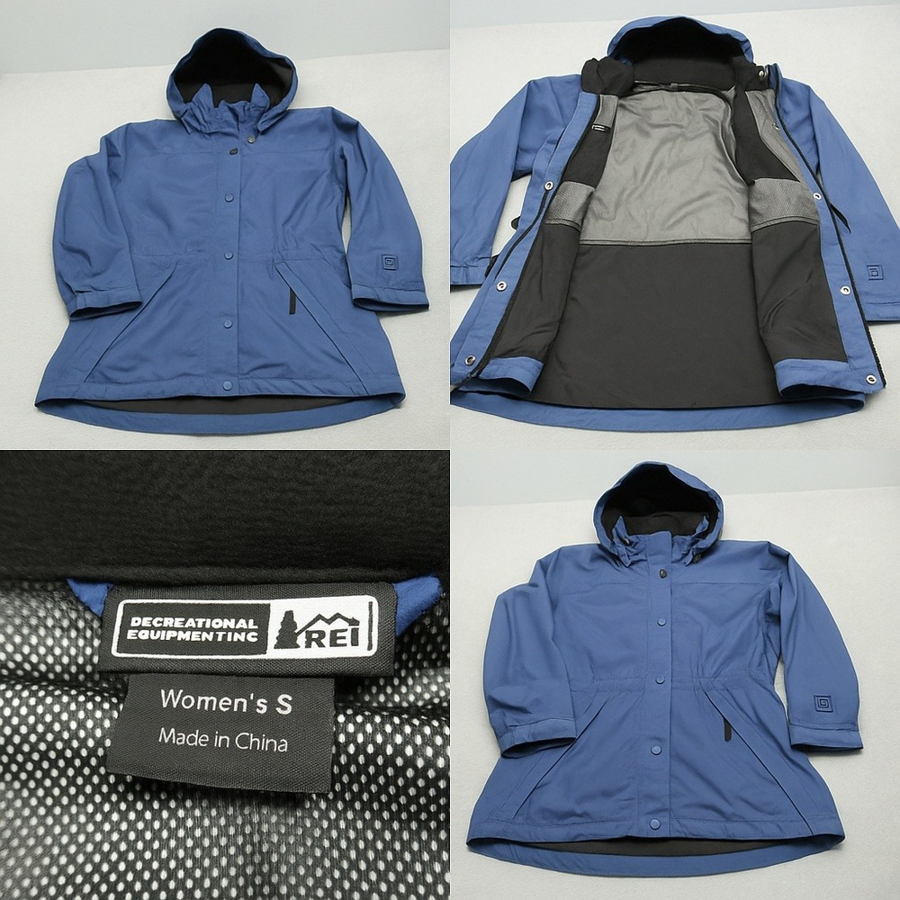 REI Jacket‎ Womens Small Blue Elements Stow Hood Waterproof Full Zip Parka
